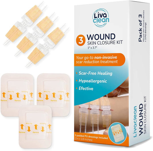Liva Clean wound skin closure kit with packaging on a white background


