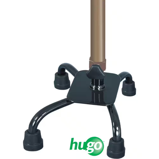 Black tripod stand with a cylindrical object on a white background, featuring the 'hugo' brand.

