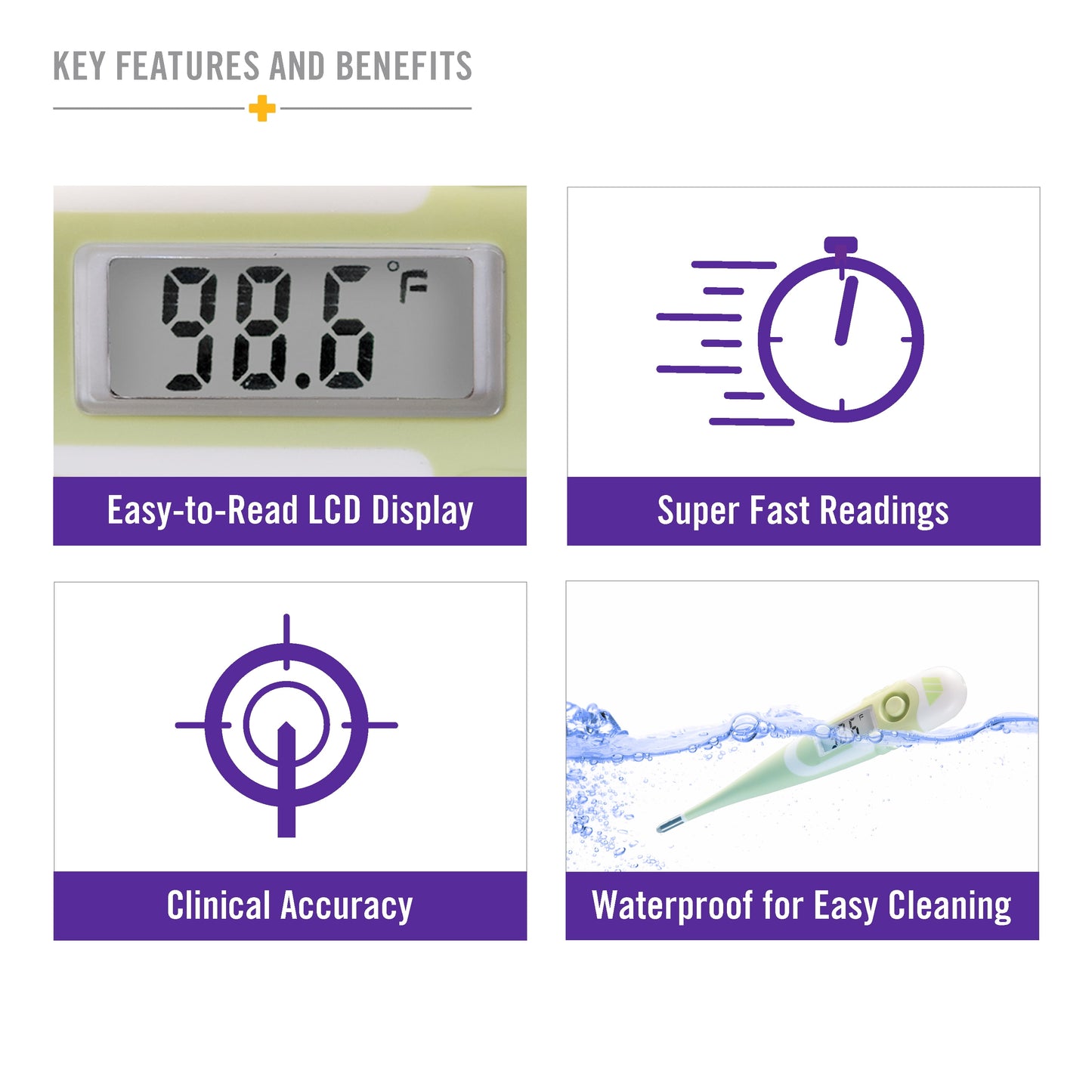 9-Second Waterproof Digital Thermometer with Flexible Tip for Fast Oral, Rectal or Underarm Temperature Readings for Babies, Children and Adults, Green