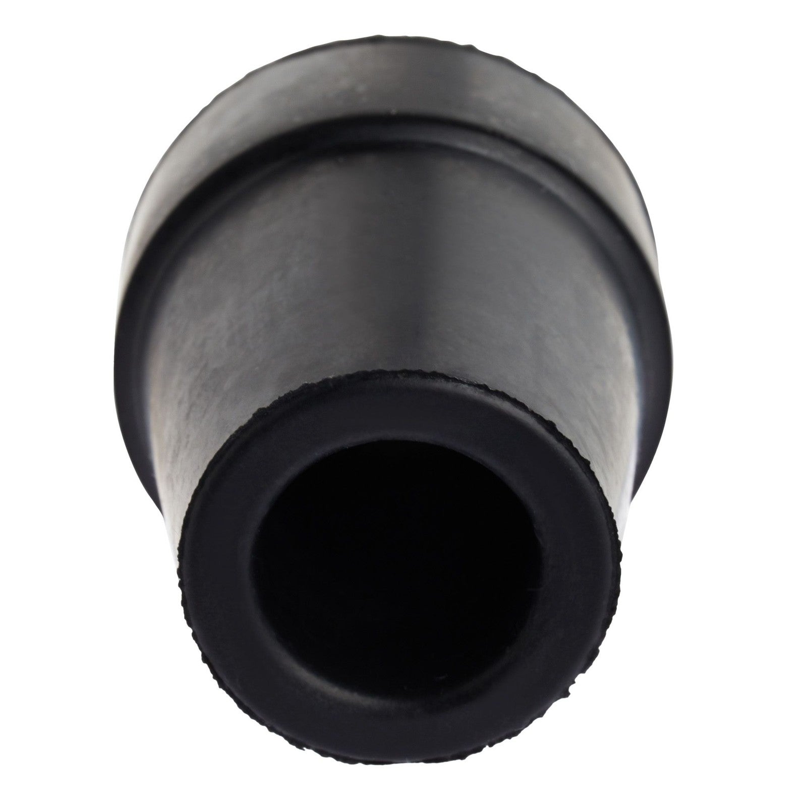 Black rubber cane tip on a white background

