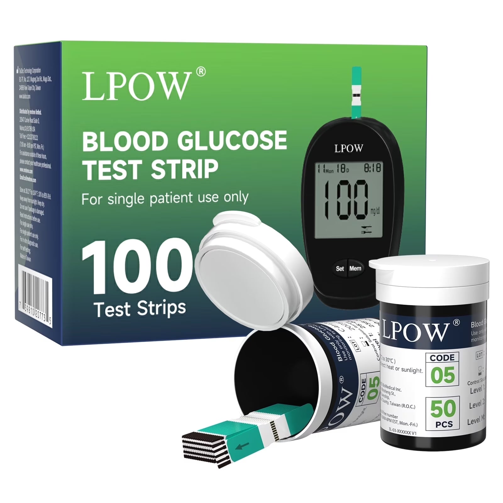 LPOW Blood Sugar Test Strips – 100 Ct, For LPOW Glucose Monitor