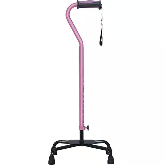 Adjustable Quad Cane for Right or Left Hand Use, Large Base, Rose