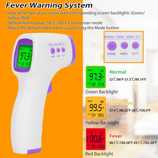 Forehead Digital Thermometer, Fast and Accurate Reading with Backlight LCD Screen, the Non-Contact Infrared Thermometer for Adults and Kids,Baby Thermometer for Fever