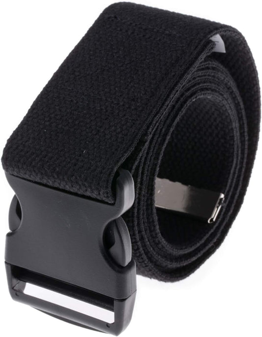 Black belt with a metal buckle on a white background

