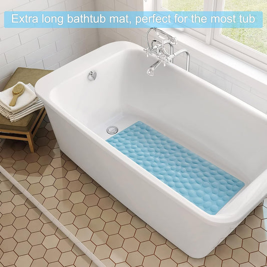 Non-Slip Bathtub Mat  Soft Rubber Bathroom Bathmat with Strong Suction Cups (Lake Blue, 16X40 Inch)