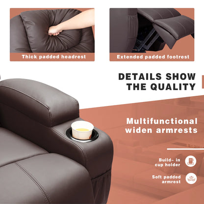 Recliner chair with features highlighted on a brown background