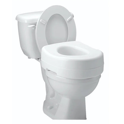 Carex Raised Toilet Seat installed on standard toilet. Designed for mobility support and easy sit-to-stand.