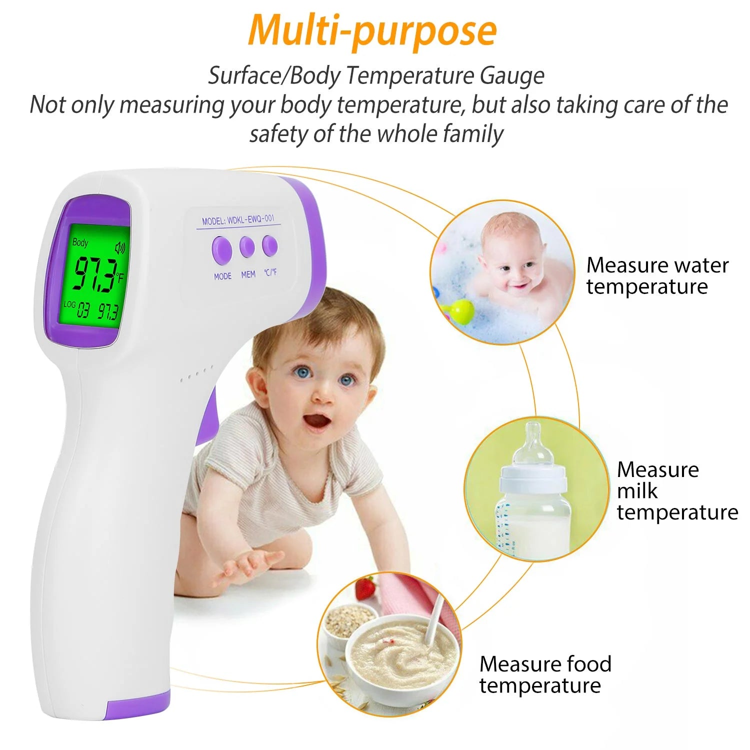 Forehead Digital Thermometer, Fast and Accurate Reading with Backlight LCD Screen, the Non-Contact Infrared Thermometer for Adults and Kids,Baby Thermometer for Fever