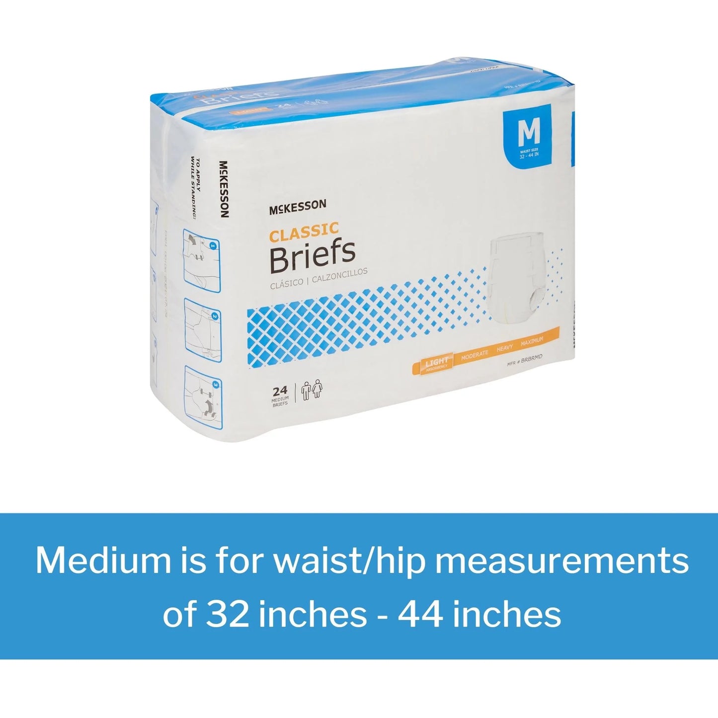 Classic Briefs, Incontinence, Light Absorbency, Medium, 24 Count, 4 Packs, 96 Total