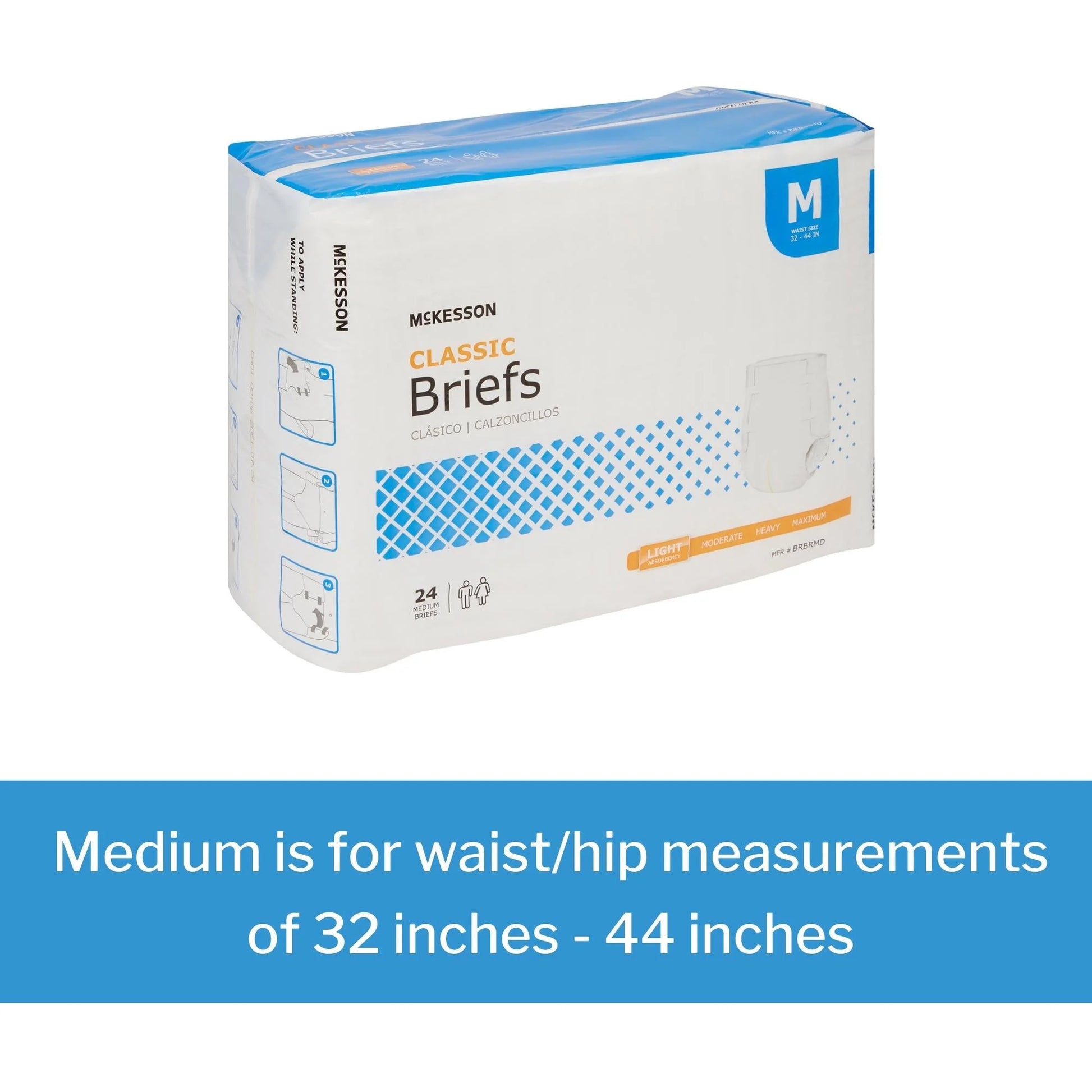 Classic Briefs, Incontinence, Light Absorbency, Medium, 24 Count, 4 Packs, 96 Total