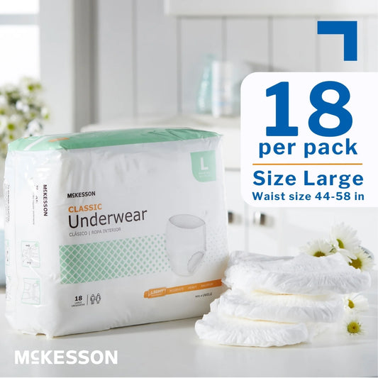 Classic Underwear, Incontinence, Light Absorbency, Large, 72 Ct