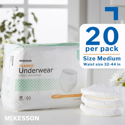 Classic Underwear, Incontinence, Light Absorbency, Medium, 20 Ct