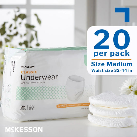 Classic Underwear, Incontinence, Light Absorbency, Medium, 20 Ct