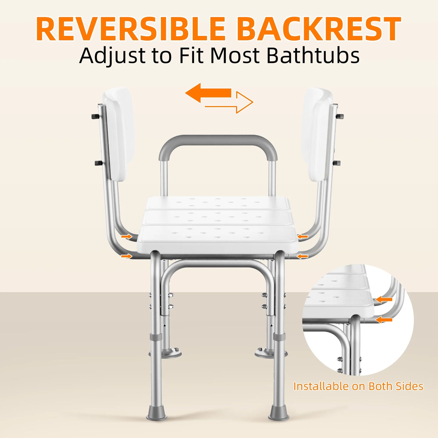 Bath chair with reversible backrest on a beige background

