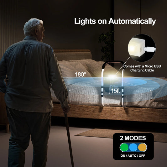 Person using a night light in a bedroom with features highlighted on screen