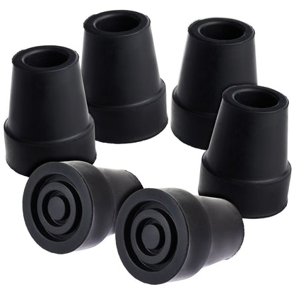 Set of black rubber cane tips on a white background

