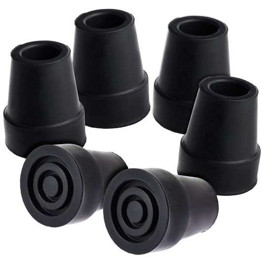 Set of black rubber cane tips on a white background

