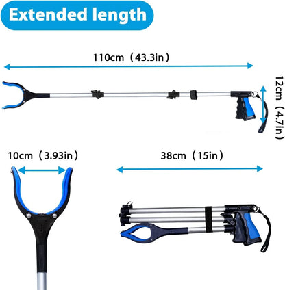 Extendable cleaning tool with measurements on a white background