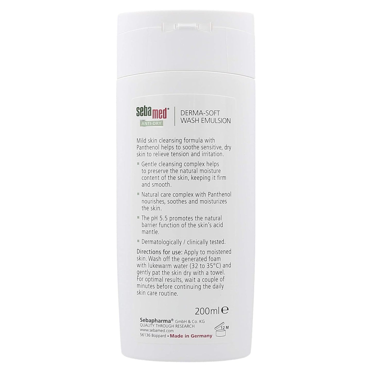Sebamed Derma-Soft Wash Emulsion container with label on a white background

