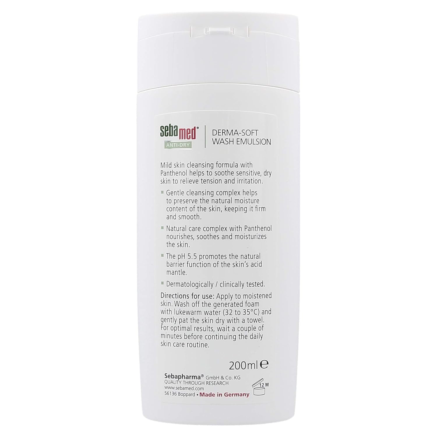 Sebamed Derma-Soft Wash Emulsion container with label on a white background

