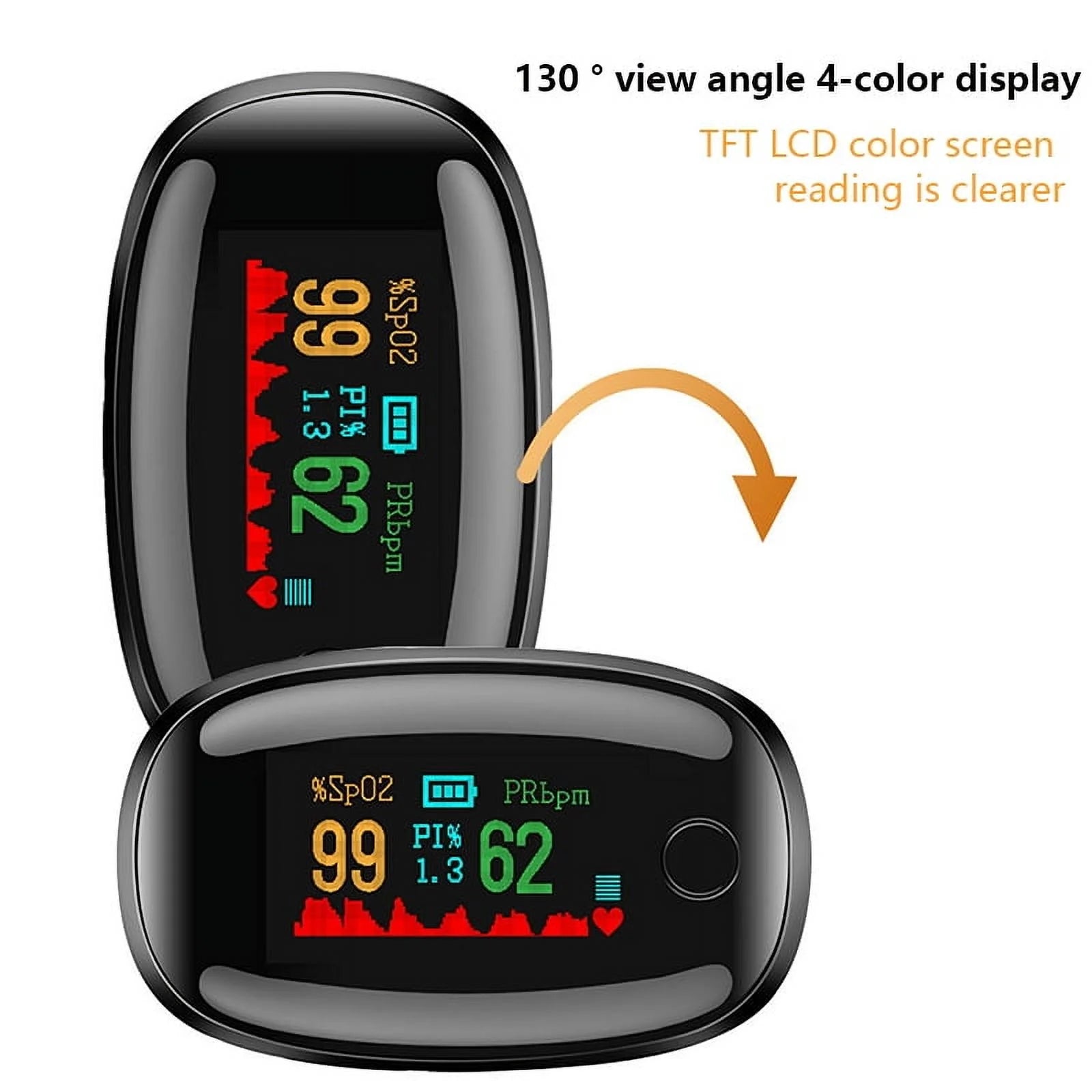 Digital pulse oximeter with a clear display on a white background

