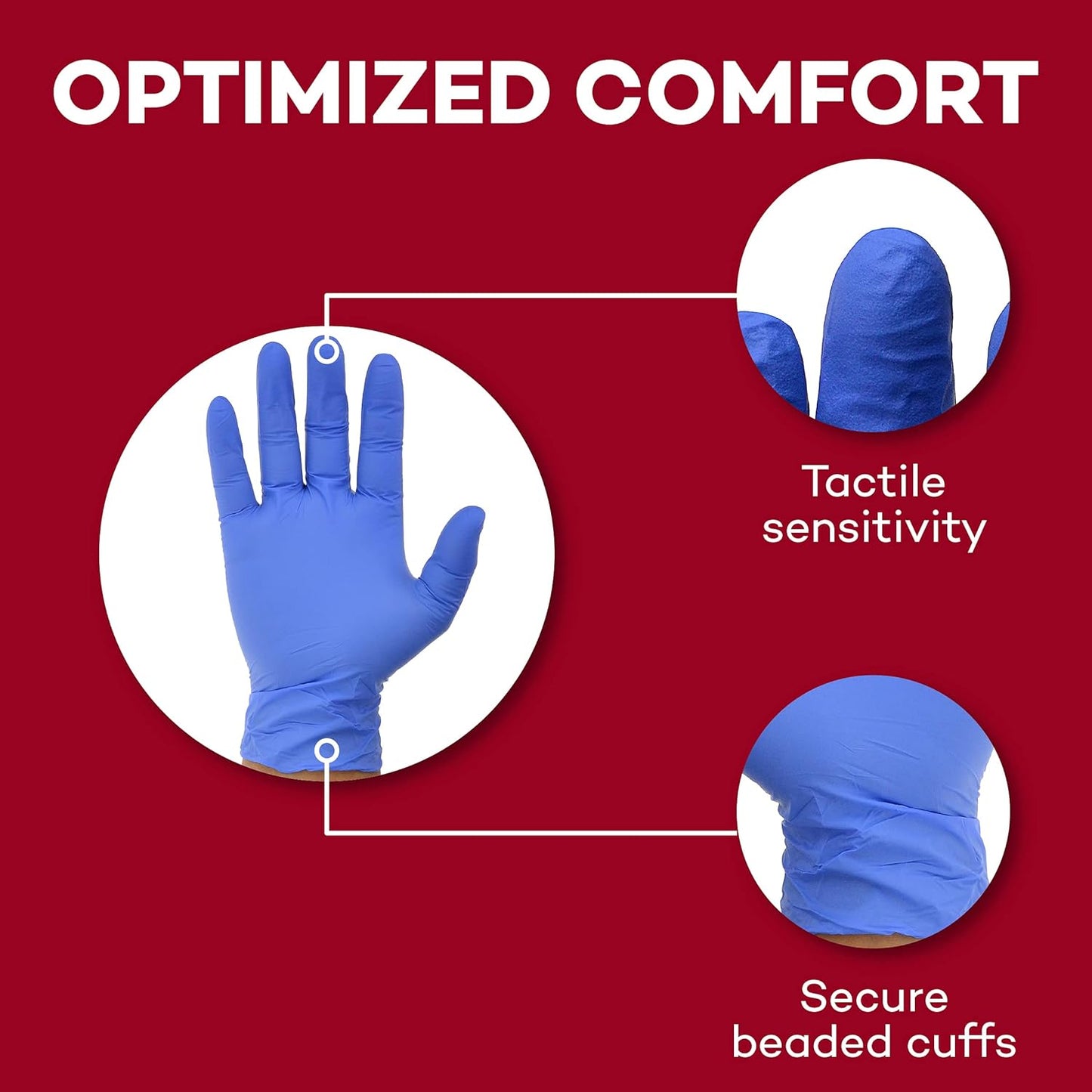 Hands wearing Dealmed medium nitrile gloves. Designed for medical exams, first aid, and hygiene tasks.