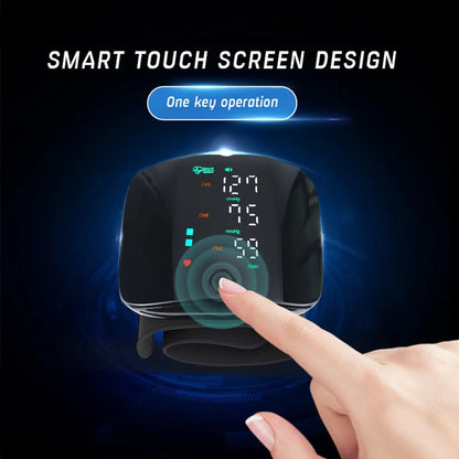 Smart touch screen design with a hand interacting with a digital device on a dark background

