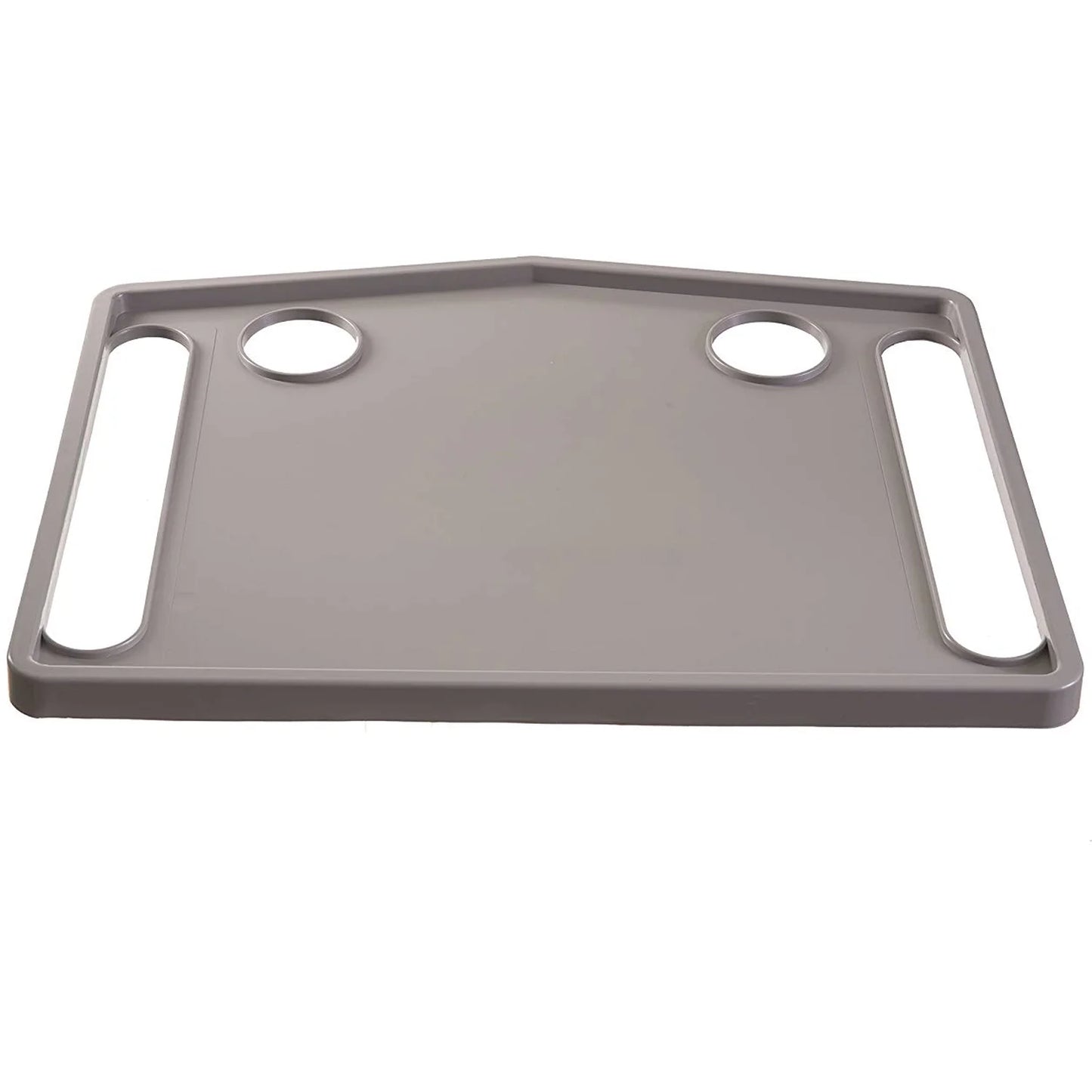 Gray walker tray with two holes on a white background