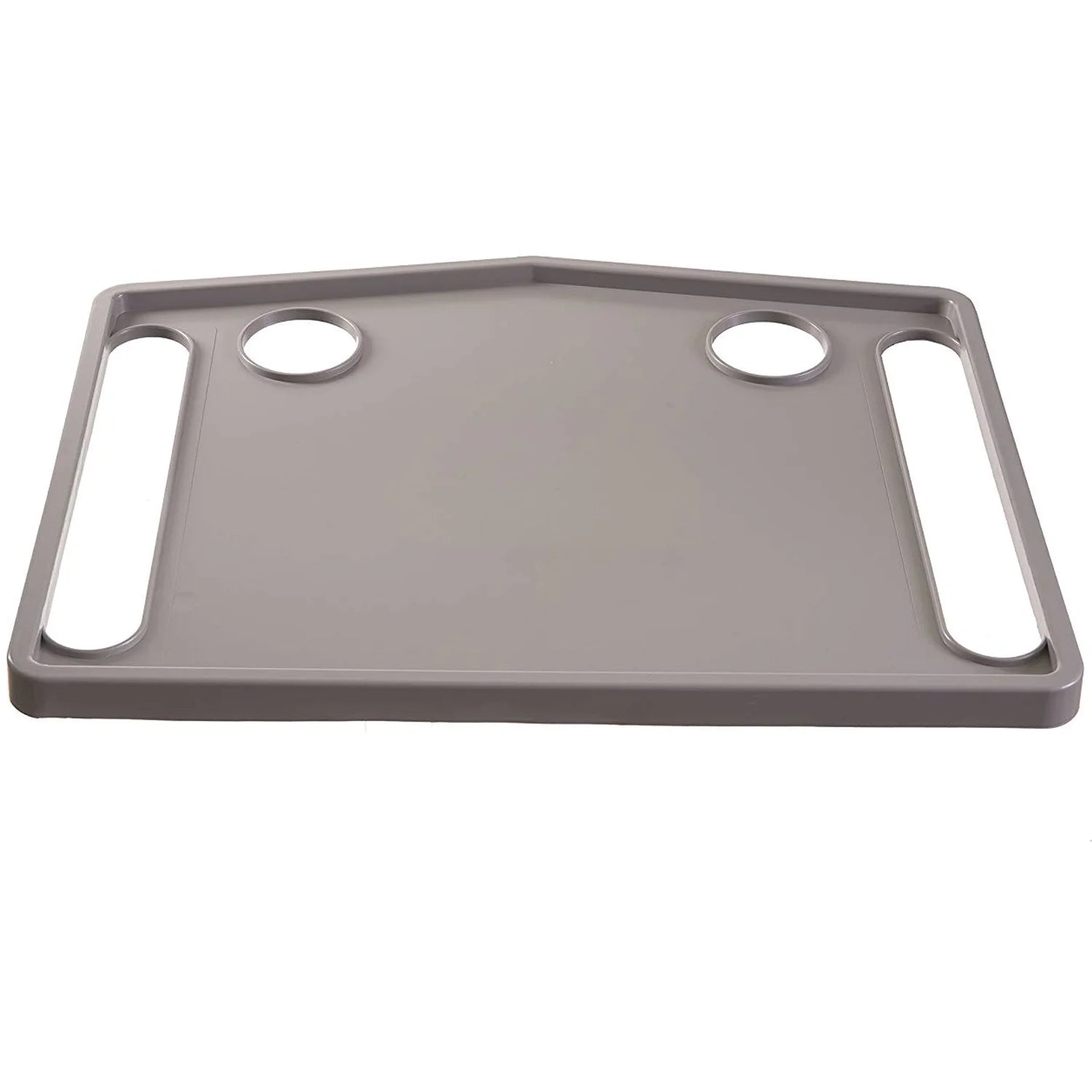 Gray walker tray with two holes on a white background