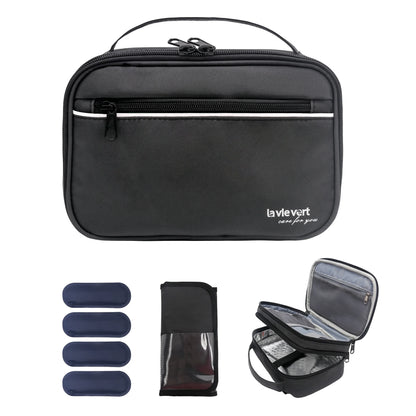 Diabetes Travel Carry Bag Insulin Cooler Case Diabetic Medication Cooler Diabetic Care Organizer with a Shoulder Strap and 4 Ice Packs - Black