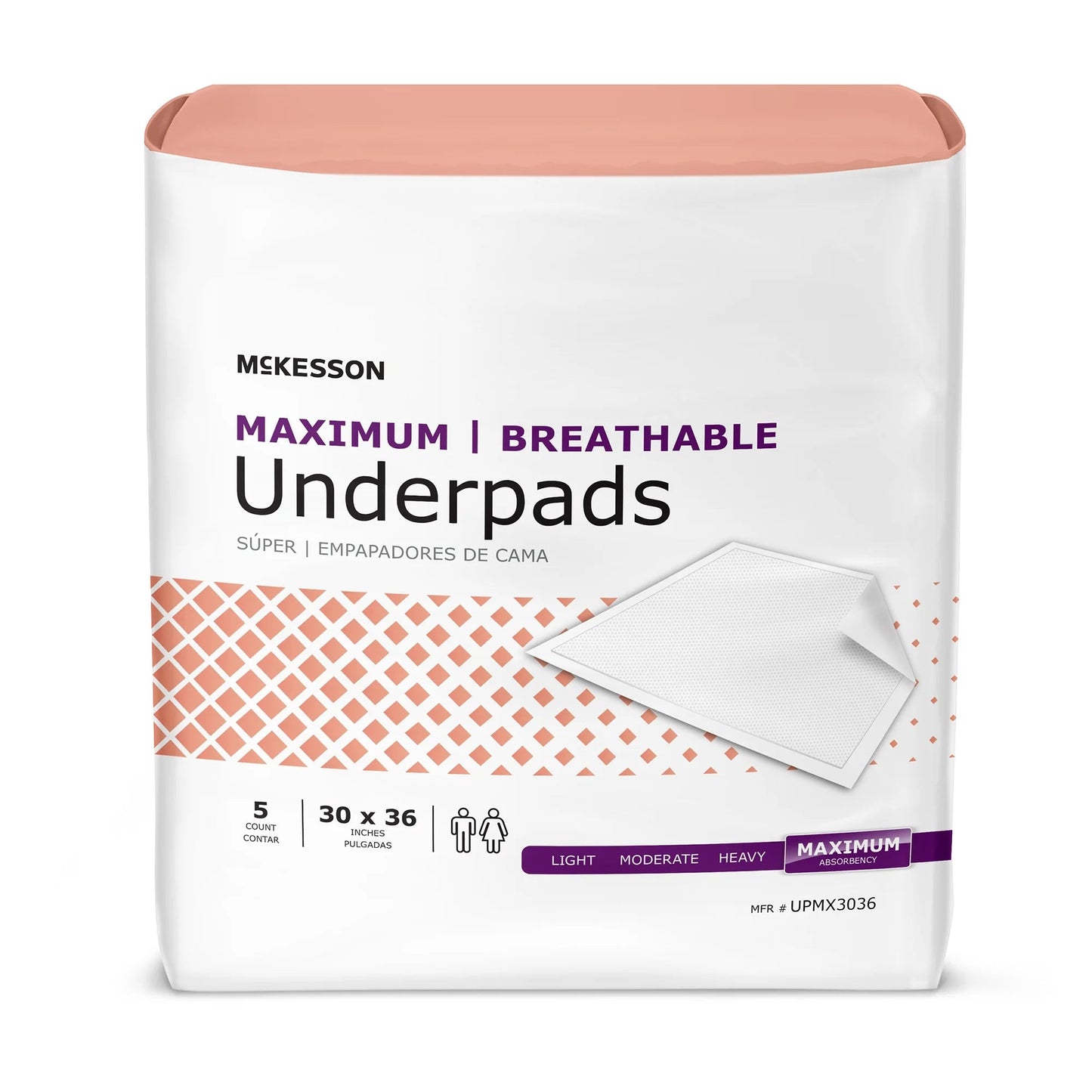 McKesson Breathable Underpads, Max Absorbency, 30x36 In, 70 Ct