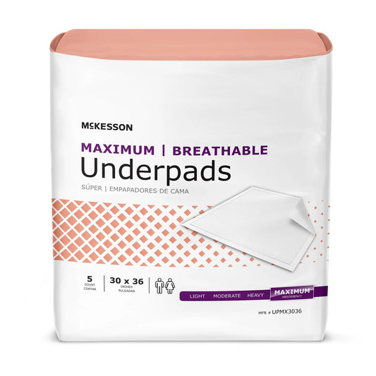 McKesson Breathable Underpads, Max Absorbency, 30x36 In, 70 Ct