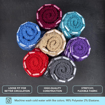 Colorful fabric rolls arranged on a dark background with text about fabric properties.