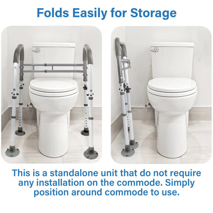Vaunn toilet safety rails packaging with product features for mobility support and home health care.