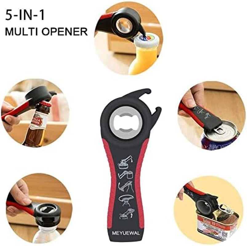 5-in-1 multi opener with bottle, can, and jar opening capabilities on a white background.