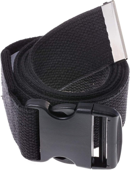 Black belt with a silver buckle on a white background

