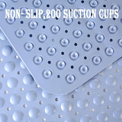 Silicone bath mat with suction cups on a textured surface

