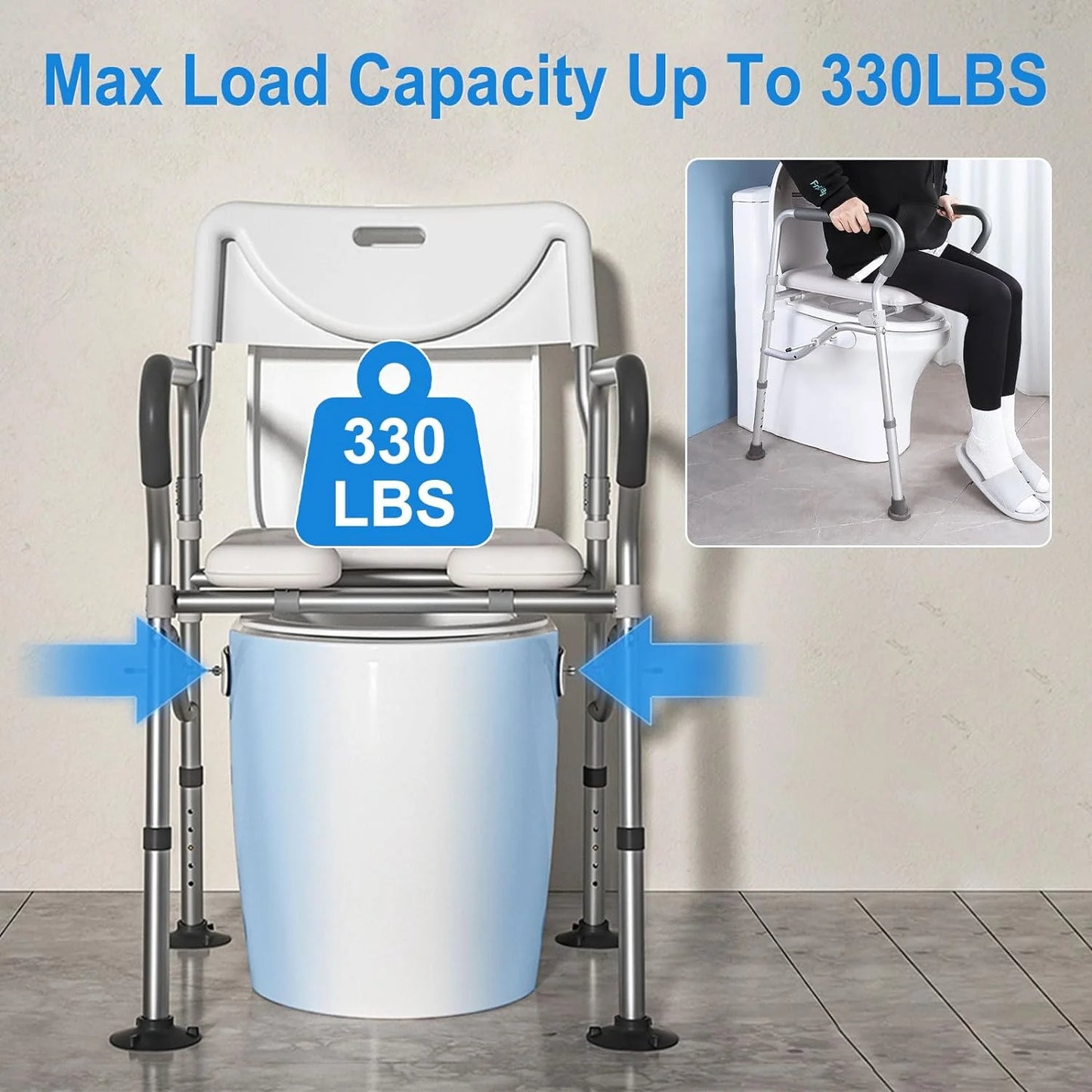 BESTSLE raised toilet seat positioned over toilet or in shower. Ideal for seniors, recovery, and mobility support.