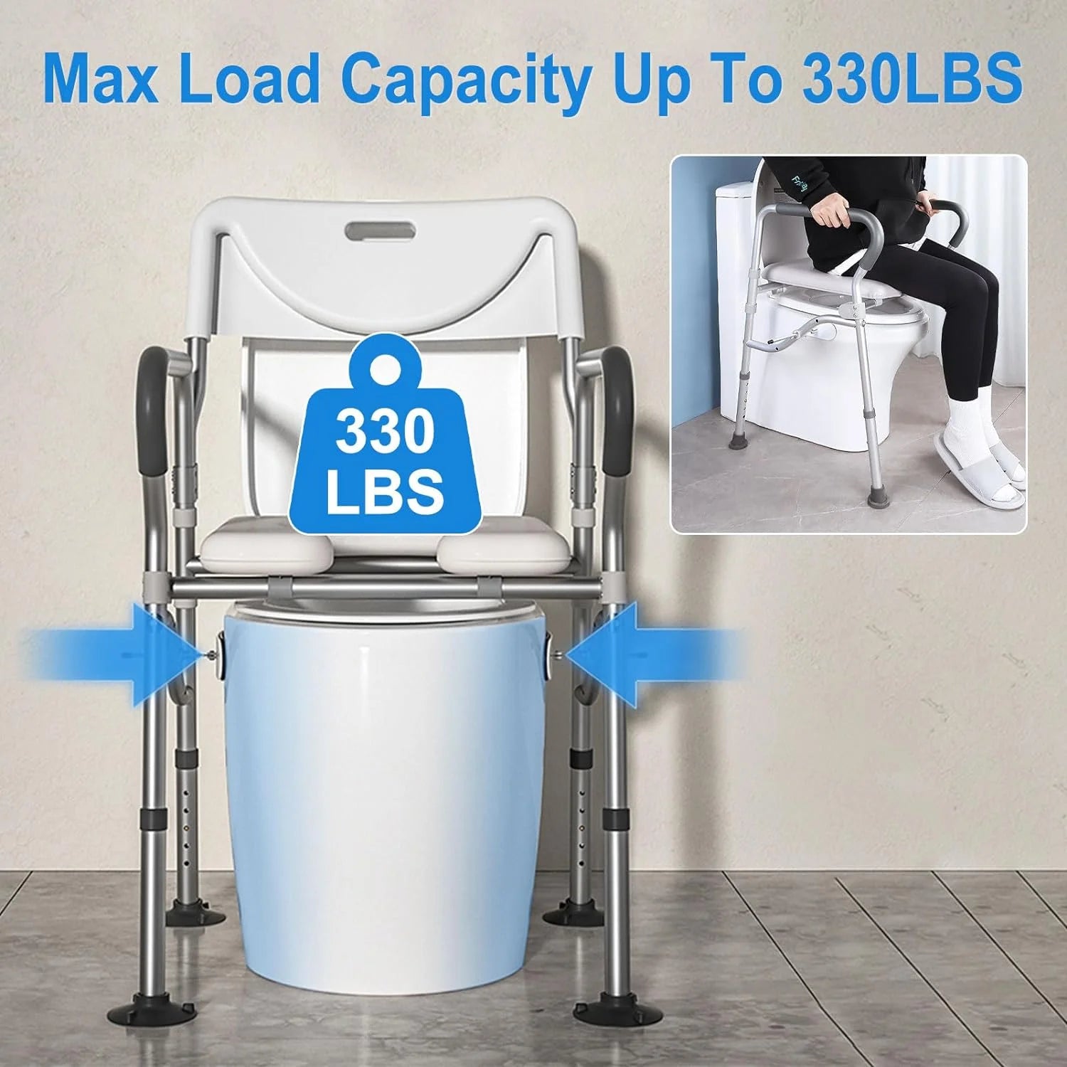 BESTSLE raised toilet seat positioned over toilet or in shower. Ideal for seniors, recovery, and mobility support.