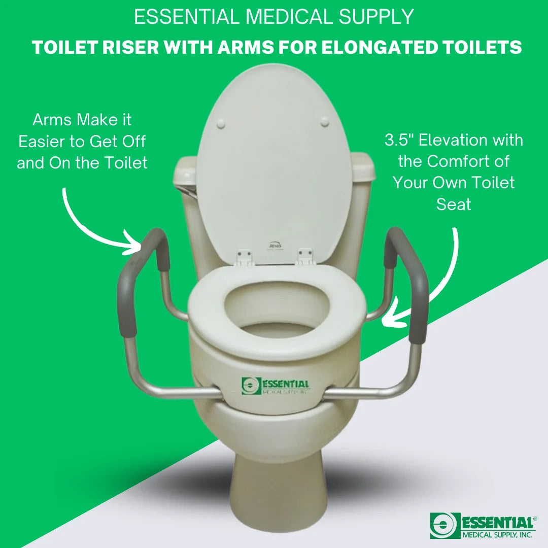 Essential Raised Toilet Seat mounted on standard elongated toilet. Ideal for seniors and users with limited mobility.