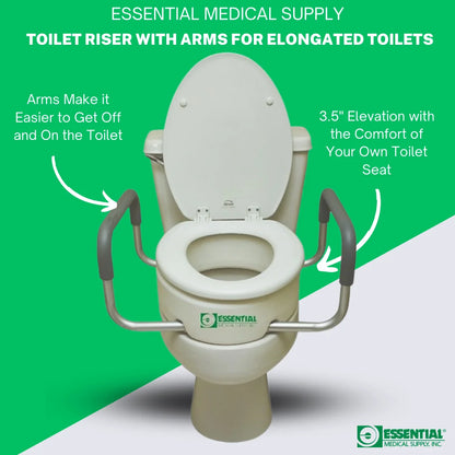Essential Raised Toilet Seat mounted on standard elongated toilet. Ideal for seniors and users with limited mobility.