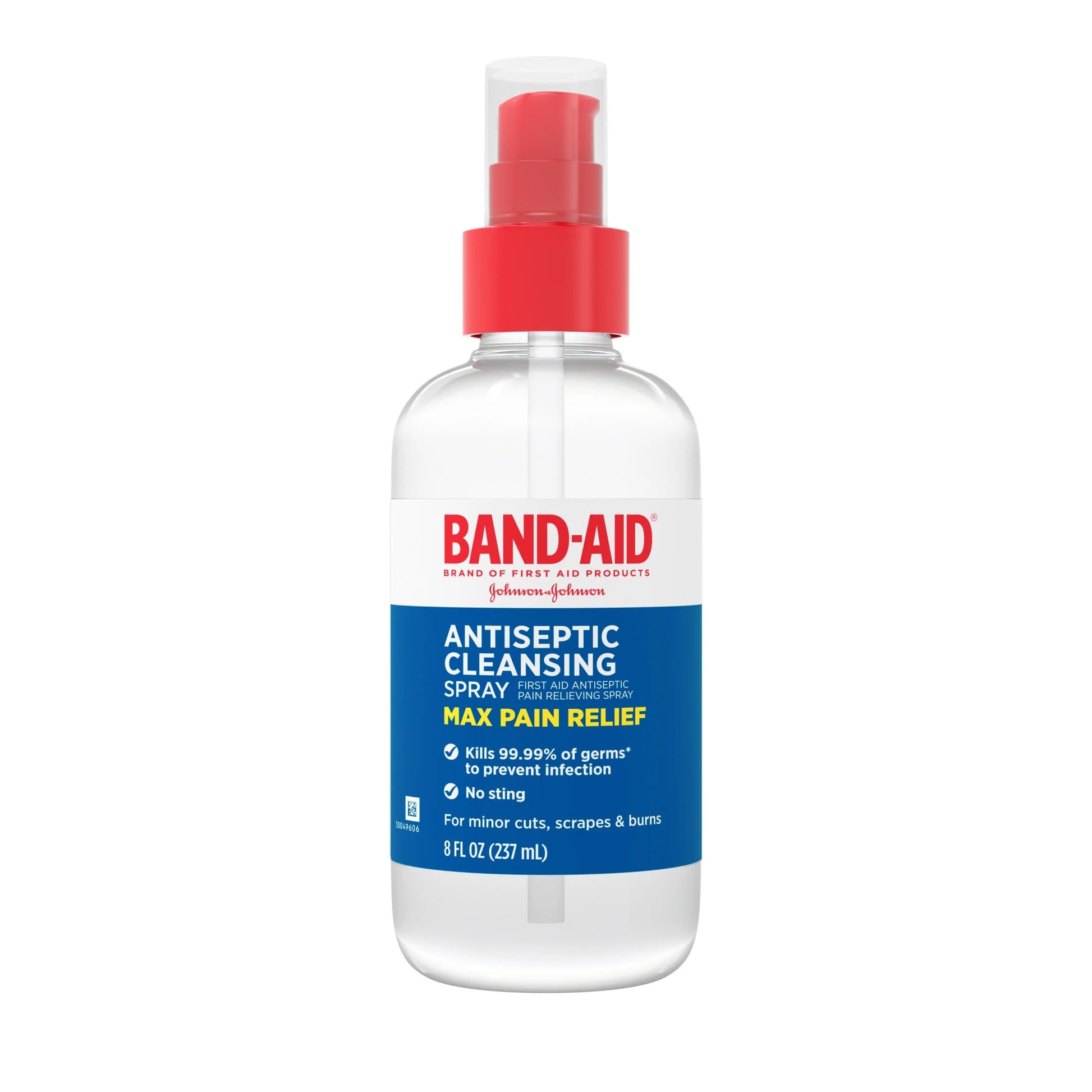 Band-Aid antiseptic cleansing spray bottle on a white background

