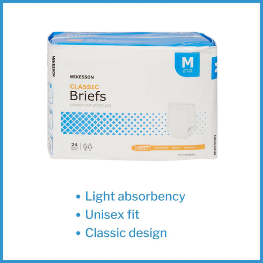Classic Briefs, Incontinence, Light Absorbency, Medium, 24 Count, 4 Packs, 96 Total