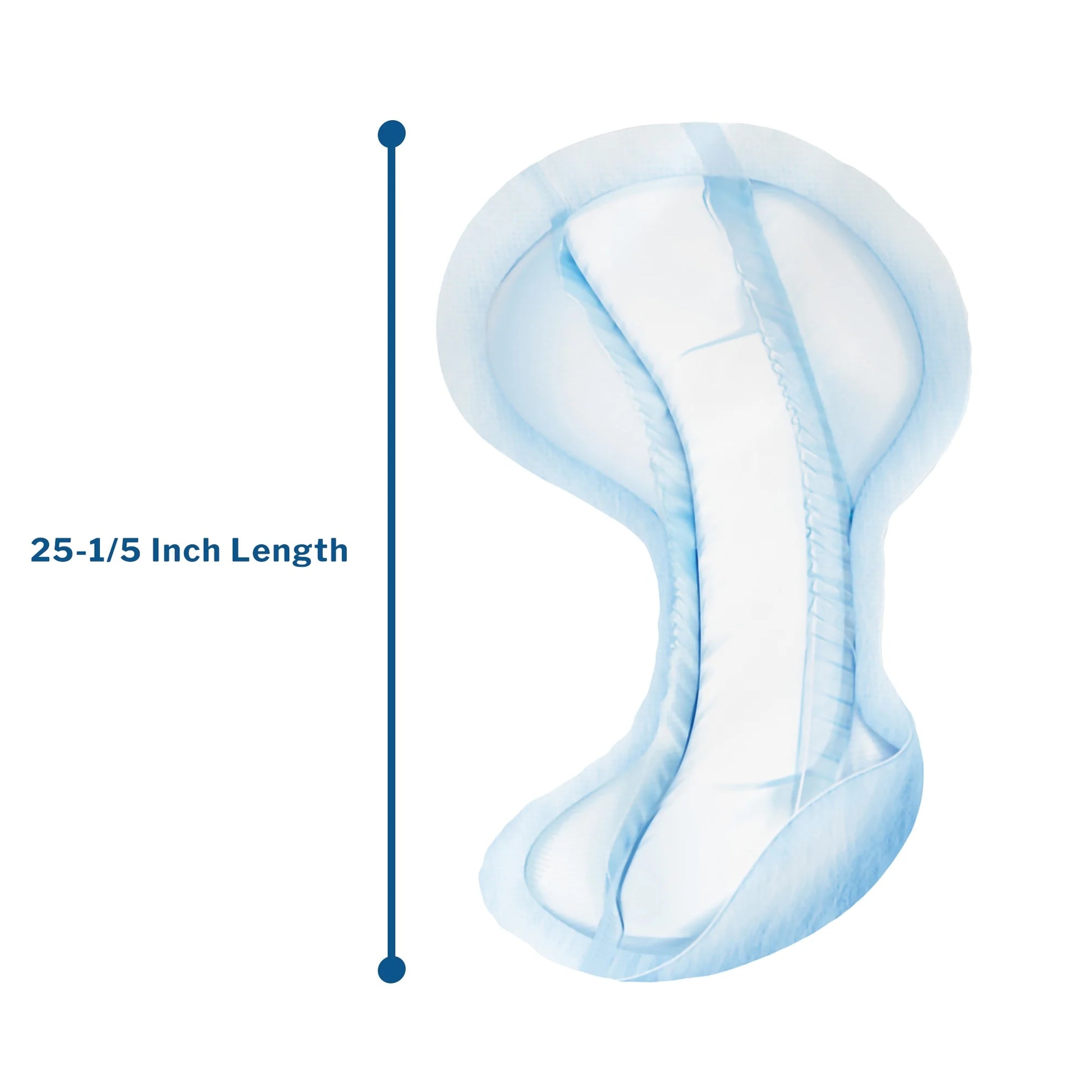 Measurement of a sanitary pad with a length label on a white background