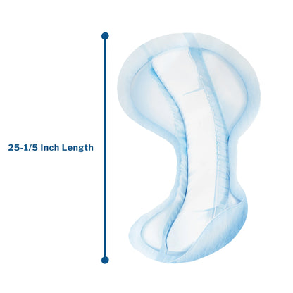 Measurement of a sanitary pad with a length label on a white background