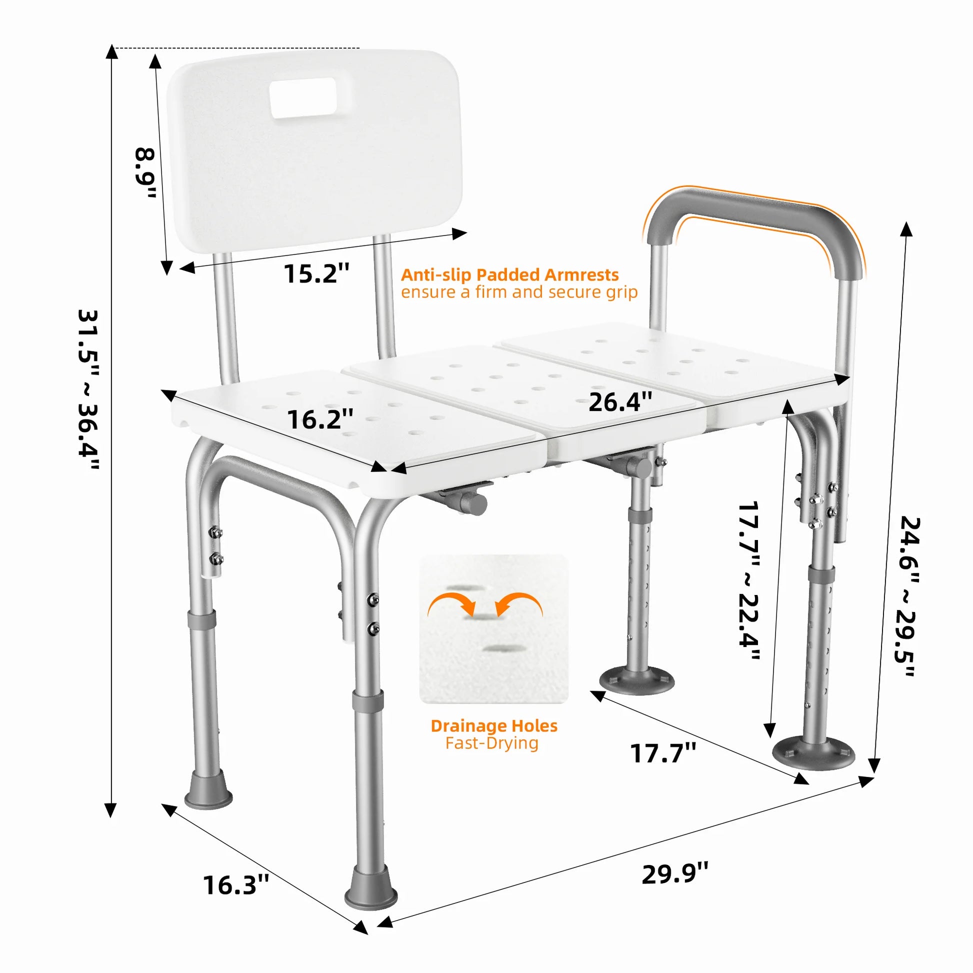 Shower Transfer Bench for Bathtub 500Lbs, FSA/HSA Eligible Tub Bath Shower Chair Seat, Height Adjustable Shower Stool for Elderly, Disabled, White