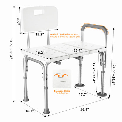 Shower Transfer Bench for Bathtub 500Lbs, FSA/HSA Eligible Tub Bath Shower Chair Seat, Height Adjustable Shower Stool for Elderly, Disabled, White