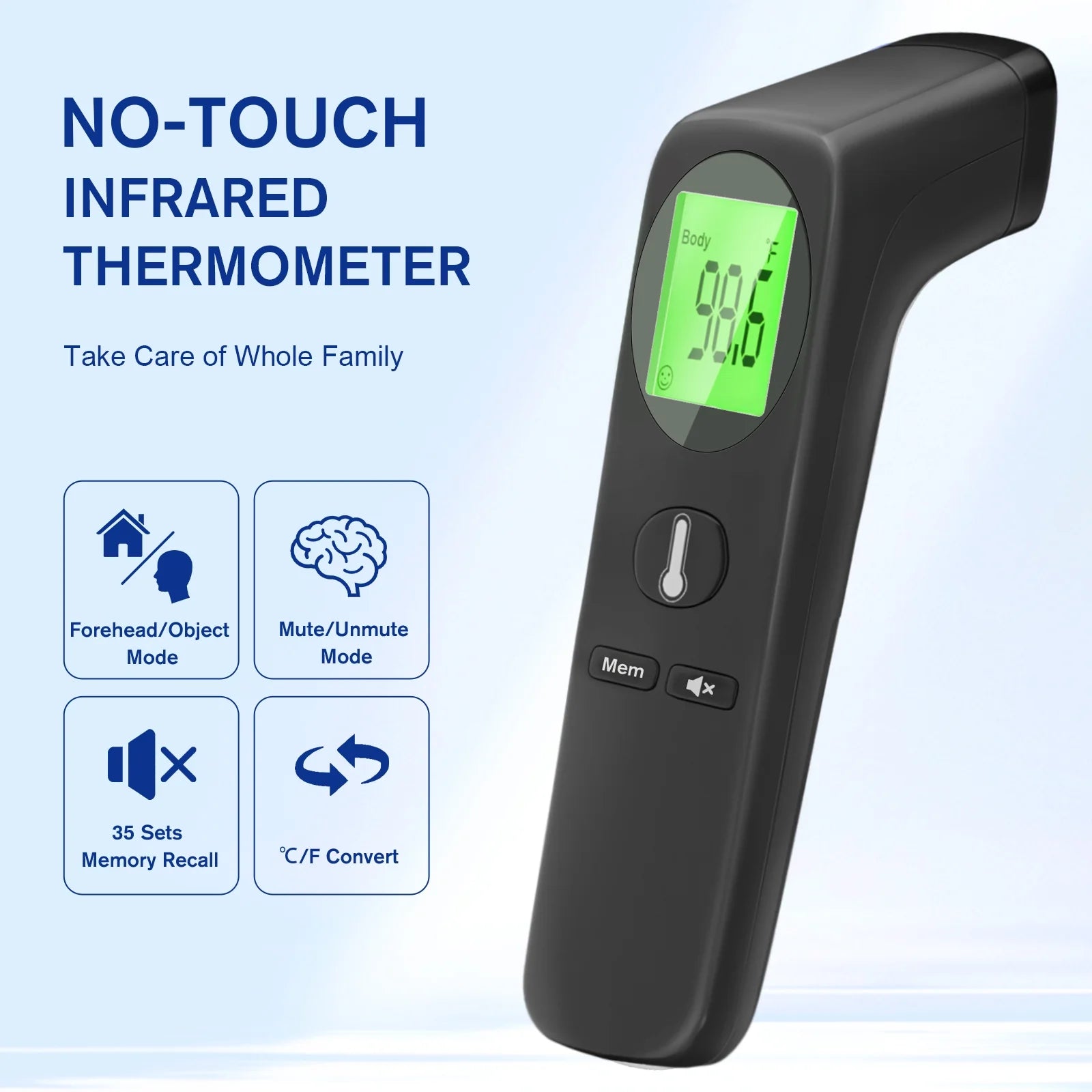 Digital Thermometer for Adults and Kids, Forehead No-Touch Thermometer with Fever Alarm, Accurate and Easy-To-Use Thermometer for Home Use,Digital Thermometer for Adults,Black