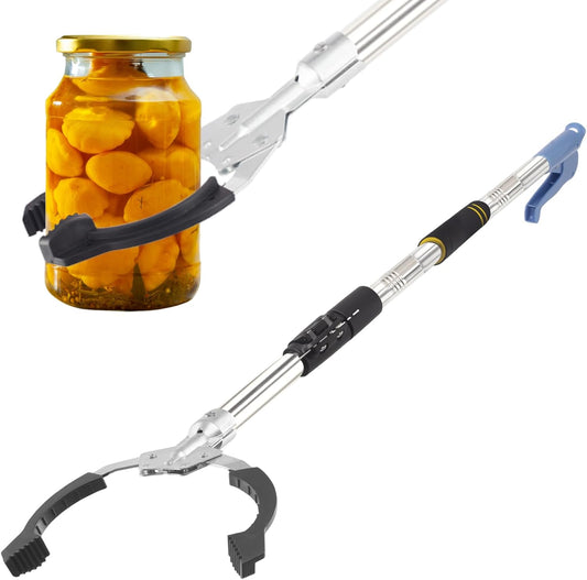 Close-up of Frebuta grabber tool showing anti-slip gripping jaw and contoured ergonomic handle.