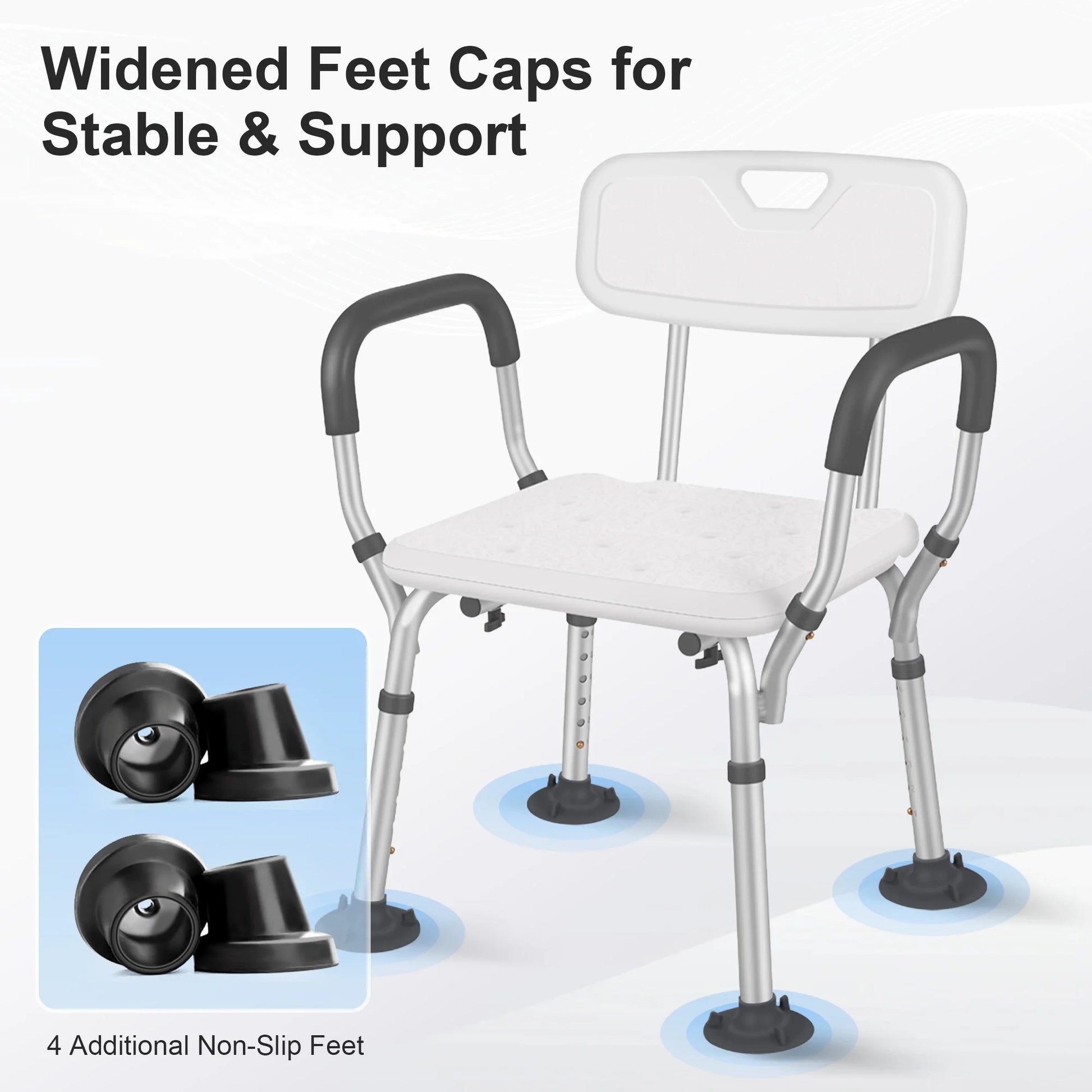 Chair with widened feet caps for stability and support on a white background

